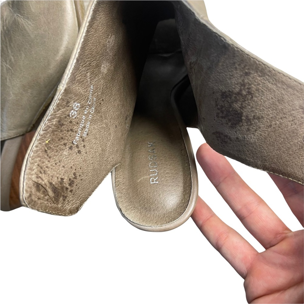 RUDSAK Women's Taupe Gray Leather Open-toe Ankle Block Heels Booties Size 38 - Picture 10 of 13